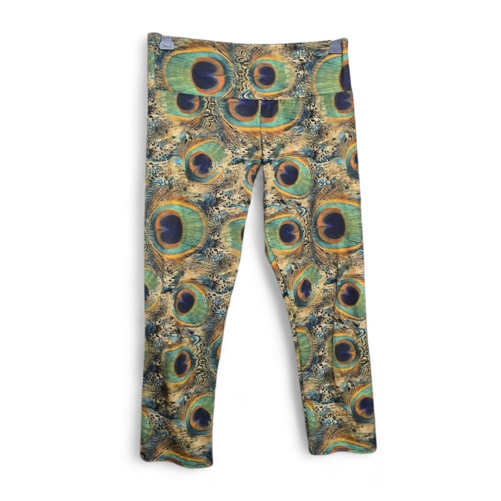 Onzie Peacock Print 7/8 Leggings Sz XS 26" Waist, 13" Inseam 9.5" Rise